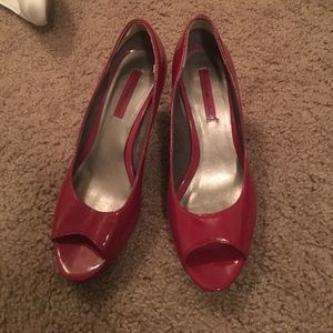 Red peep toe heels